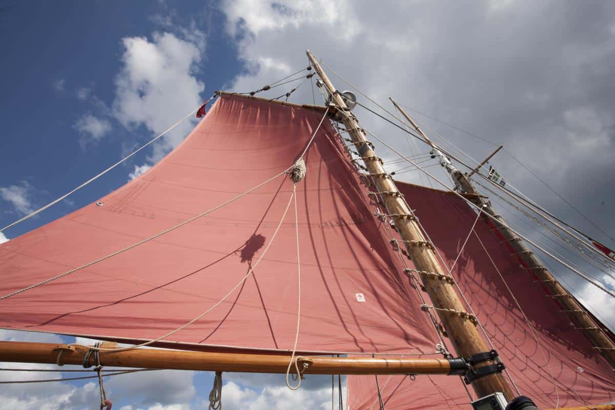 Gaff rigged sails have two halliards to hoist them called peak and throat hallaird