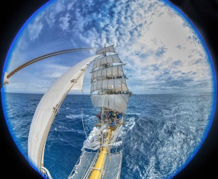 Fisheye Bowsprit Europa Shot by Phil Judd from Cape to Cape Voyage