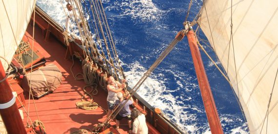 gybing a schooner in the sun