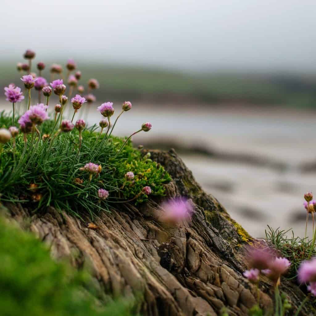 Sea pinks and other wildflowers. May is the best time to visit Scotland for wildflowers.
