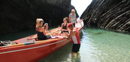 Killigerran gig boat on Samson the Isles of Scilly 2023