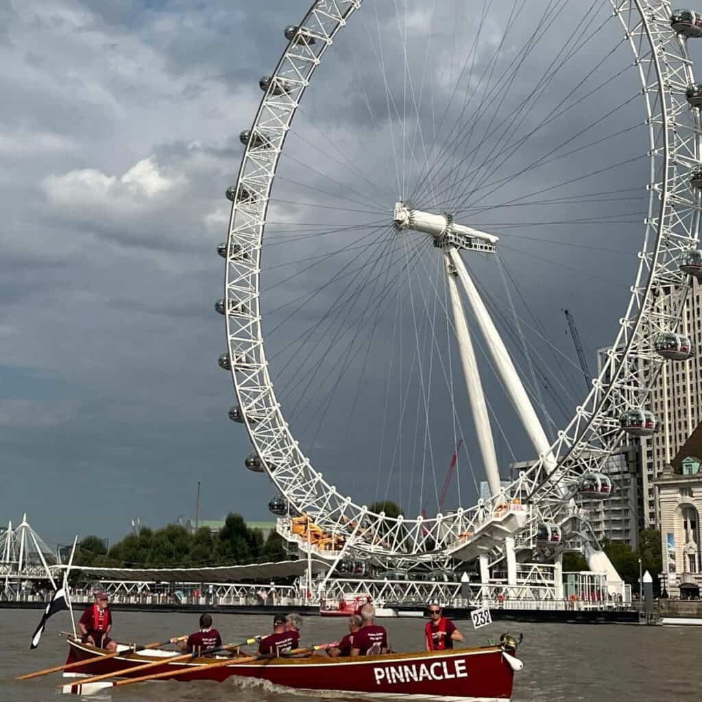 Cornish Pilot Gig Boat and the London Eye