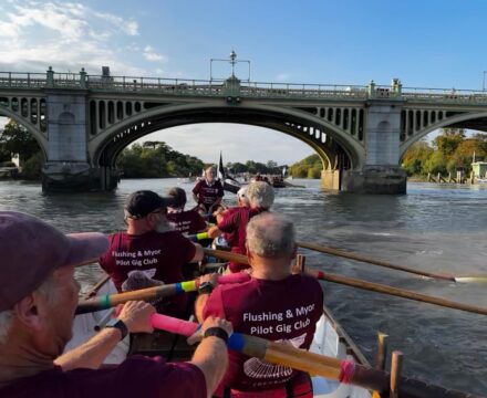 Under the bridges we went. Cornish Pilot Gig Boat 