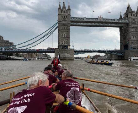 That's the Tower bridge done. Adam in Pinnacle a Cornish Pilot Gig Boat 