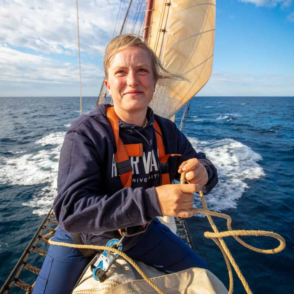 Sail on Oosterschelde with Classic Sailing. Out on the Bowsprit is so exhilarating. Note the safety harness in use.